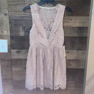 Tobi Blush Lace Overlay Sleeveless Plunging Neckline Mini Dress, NWT thumbnail 4
