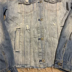 HOLLISTER Women's Distressed Tie Dye Destroyed Denim Jean Jacket Size Small thumbnail 5