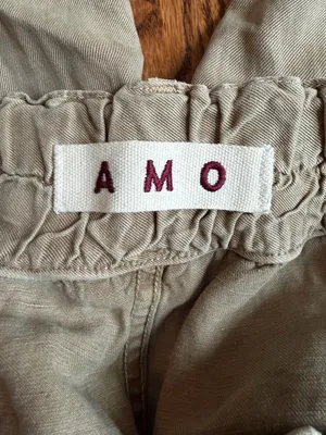 AMO Drapey Army Pant Linen Cotton Khaki Paperbag Waist Utility Pants Sz 26 thumbnail 7