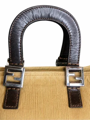 FENDI Corduroy Tote Bag with Dark Brown Leather Handles Vintage thumbnail 8