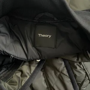 Theory Quilted Down Puffer Coat Olive Green Longline Jacket XS Petite thumbnail 9