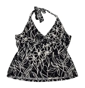 Y2K Black & White Floral Halter Swim Top thumbnail 1