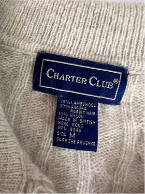Charter Club Cable Knit Polo Sweater Beige Size M thumbnail 5