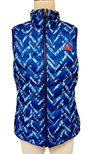 The North Face Flare Puffer Down Vest Blue Geometric Medium thumbnail 1