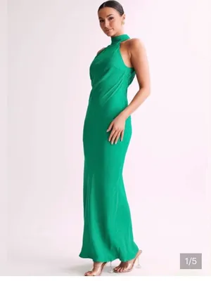 Meshki Claire Satin Drape Back Maxi Dress Green $120 formal party fall evening thumbnail 5