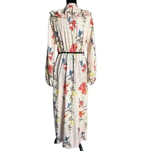 Women's Floral Print Ruffle Long Robe Duster Kimono Beach Cover-Up Tie Belt thumbnail 4