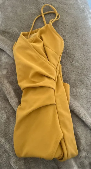 Mustard Yellow wrap ruched mini dress  thumbnail 1