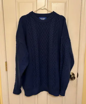 Aelfric Eden Navy Blue Cable Knit Crewneck Business Casual Sweater thumbnail 1