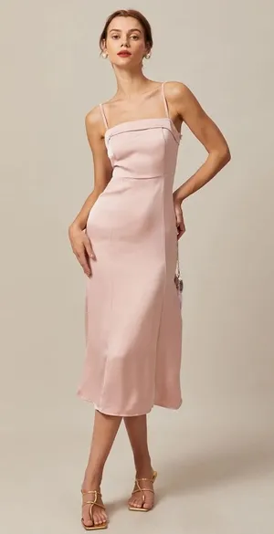 RIHOAS The Pink Bodycon Satin Cami Midi Dress 77 thumbnail 1
