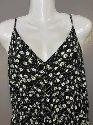 Rewind Dress Womens Large Black Floral Button Front Tie Waist Maxi Sundress thumbnail 1