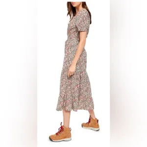 Free People Heartlands Floral Puff Sleeve Tiered Cotton Midi Maxi Dress Size S thumbnail 3