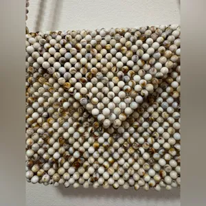 Rachel Ashwell Beaded Marble Beads Bag Purse Shoulder Cream Boho Cream Tan Beach thumbnail 2