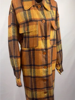 SheIn Plaid Trench Coat in Mustard & Brown thumbnail 2