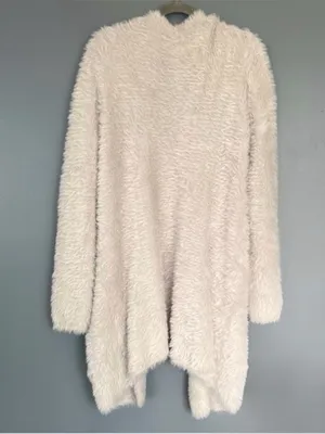 Free People Faux Fur Open Front Silver Cardigan Size Medium thumbnail 4