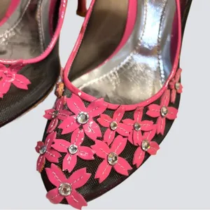 Stuart Couture gorgeous unique pink patten leather heels with black mesh… thumbnail 8