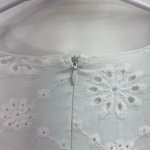 Women's white puff sleeve eyelet cutout tiered cottagecore peasant dress‎ small thumbnail 6