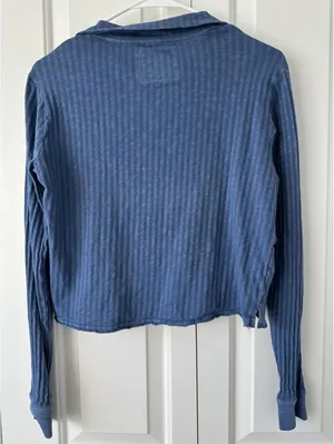 AE Aerie Shadow Stripe Henley T-Shirt American Eagle Marbled Blue XS thumbnail 5