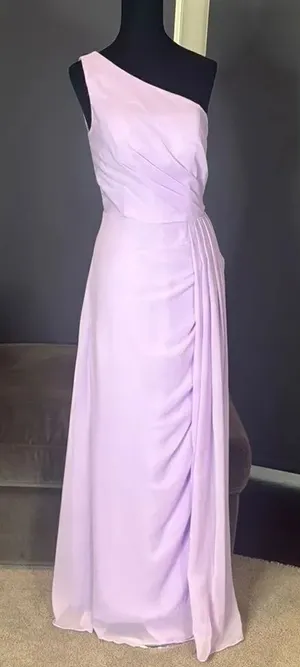 Purple Chiffon Asymmetrical One-Shoulder Formal Bridesmaid Dress Leg Slit Size 6 thumbnail 1