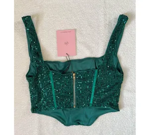 Hello Molly Green Sequin Crop Top  thumbnail 5