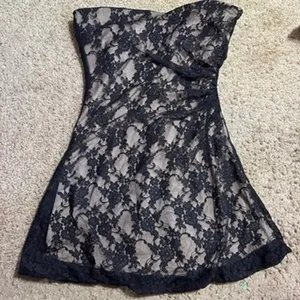 Twenty One Black‎ Floral Lace Strapless Sweetheart Mini Dress Nude Lining Small thumbnail 2