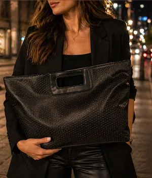 Victoria’s Secret Glitter Tote Bag Black Sparkle Faux Leather Handbag Purse thumbnail 1