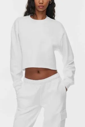 Aritzia Tna Cozy Af Fleece White Cropped Crewneck thumbnail 1