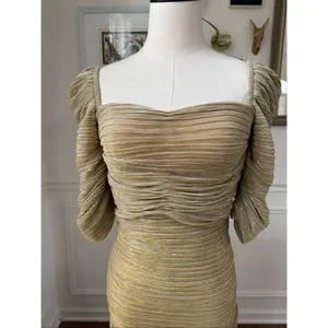 Miss Circle Sorrel Gold Ruched Chiffon Long Maxi Dress Formal Gown $250 M thumbnail 4
