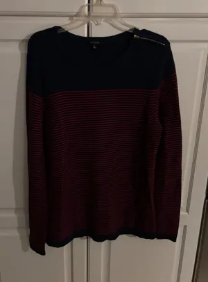 Talbots‎ Womens Navy Blue Red Striped Shoulder Zip Cashmere Blend Sweater Large thumbnail 1