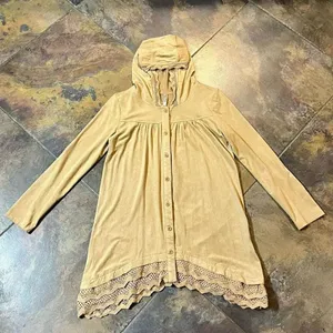 Monoreno Boho Hooded Ruffle & Crochet Dress Size Small thumbnail 5