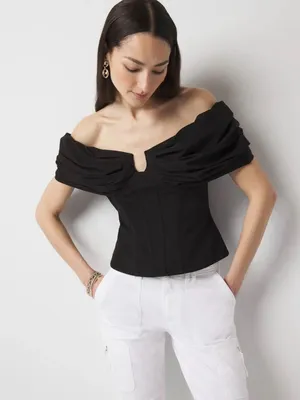 White house black market bustier Off-Shoulder Black Corset-Style Blouse thumbnail 1