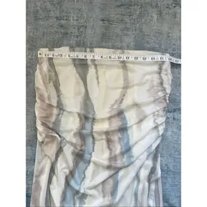 Open Edit Ivory Seafoam Swirl Ruched Side Slit Mesh Maxi Skirt XL thumbnail 6