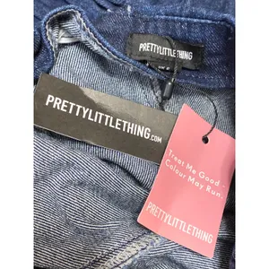 NEW PrettyLittleThing Blue Strapless Tube Bandeau Ruffle Mini Denim Jean Dress 2 thumbnail 5