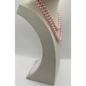 Vintage Pink Tone Double Strand Pink Faux Pearl Lightweight 33” Necklace thumbnail 11