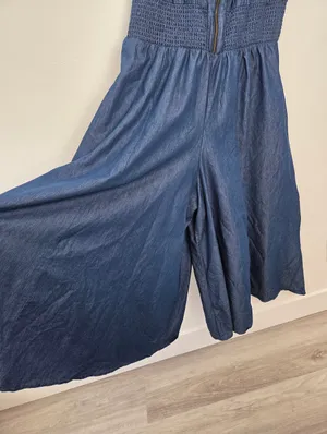Step In Style Blue Denim Maxi Dress Culottes Wide Leg Smocked Plus Size 2X thumbnail 4