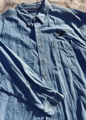 Vintage Alaska Embroidered Denim Button Down Shirt Oversized thumbnail 1