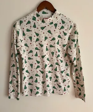 Vintage 90s Holiday Time Christmas Tree Mock Neck Top Long Sleeve Small S thumbnail 1