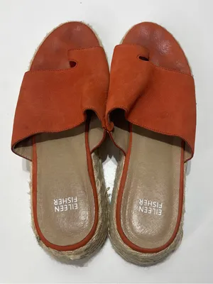 Eileen Fisher Tarry Sandals Women's 11 Orange Nubuck Toe Loop Espadrille Wedge thumbnail 4