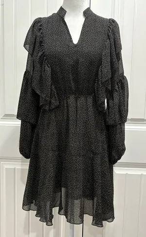 Women’s Dress Black Polka Dot Long Sleeve Bohemian Ruffle Size S thumbnail 1