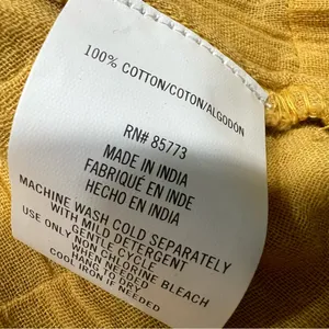 New O'Neill Yellow peasant top 3/4 Sleeve Blouse tie back cotton gauze xs thumbnail 3