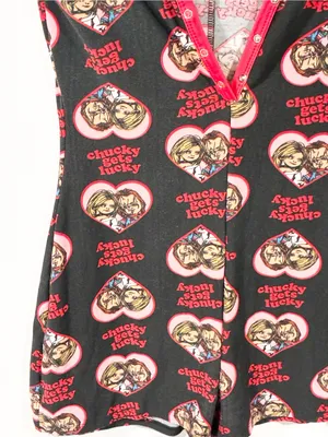 Chucky Gets Lucky Tiffany Black Red One Piece Romper Pajama Half Button Small thumbnail 2