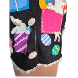 Vintage Michael Simon Easter Bunny Applique Knit Sweater Vest Medium Whimsical‎ thumbnail 3
