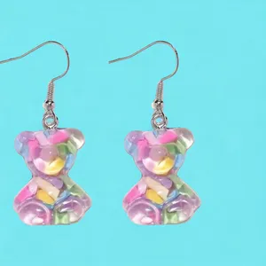 1pair Cute 3D Colorful Acrylic‎ Bear Drop Earrings *Faux Fashion Jewelry thumbnail 2