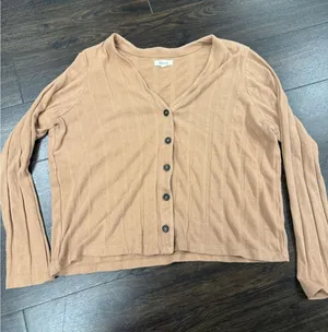 Madewell Ribbed Button-Front Cardigan – Tan/Camel – Size Large thumbnail 1