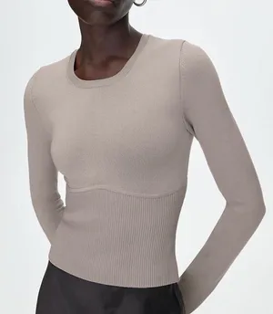 Aritzia Babaton Sculpt Knit Empire Longsleeve refinery off white top size large thumbnail 1