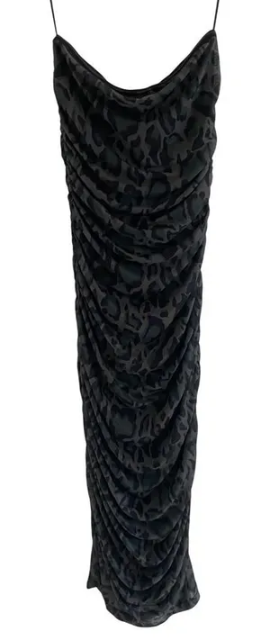Steve Madden Mesh Tube Dress Army Green Leopard Print Ruched Midi DP28483F ‎ M thumbnail 1