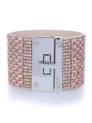 8” Wide Cuff Pink Gemstone Leather Bracelet thumbnail 3
