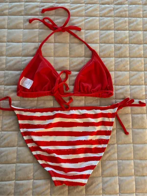 Xhilaration Bright Red White Bikini Swimsuit Women’s Size L thumbnail 7