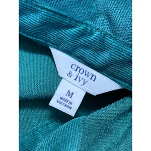 Crown & Ivy Women's Green Short Puff Sleeve Button Up Tiered Midi Dress Size M thumbnail 3