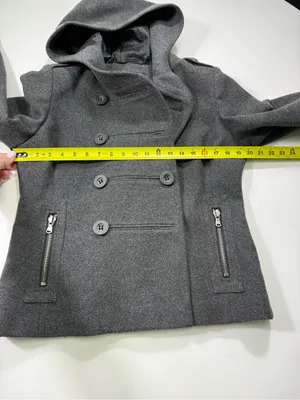 New York & Company Wool Blend Dark Gray Hooded Double-Breasted Pea Coat thumbnail 4