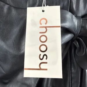Choosy Skirt SZ Extra Large NWT Black Faux Leather Wrap Midi Bow Tie Waist Vegan thumbnail 6
